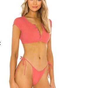 VDM The Label Indie Bikini Top and Bottom in Peach, Size Medium